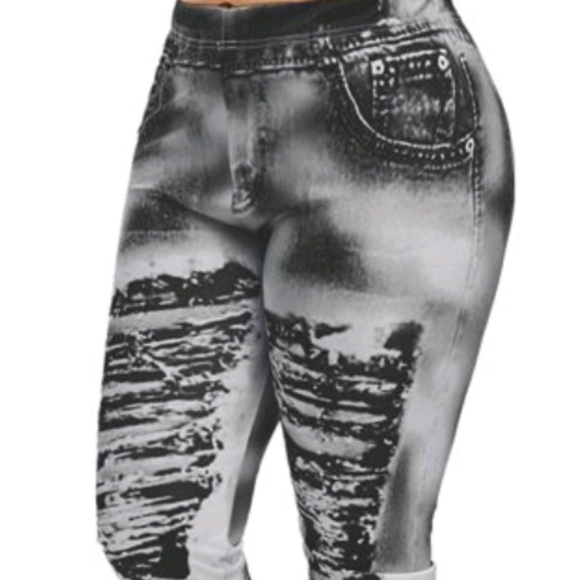 3D print denim leggings slim fit capri pants - Picture 4 of 5